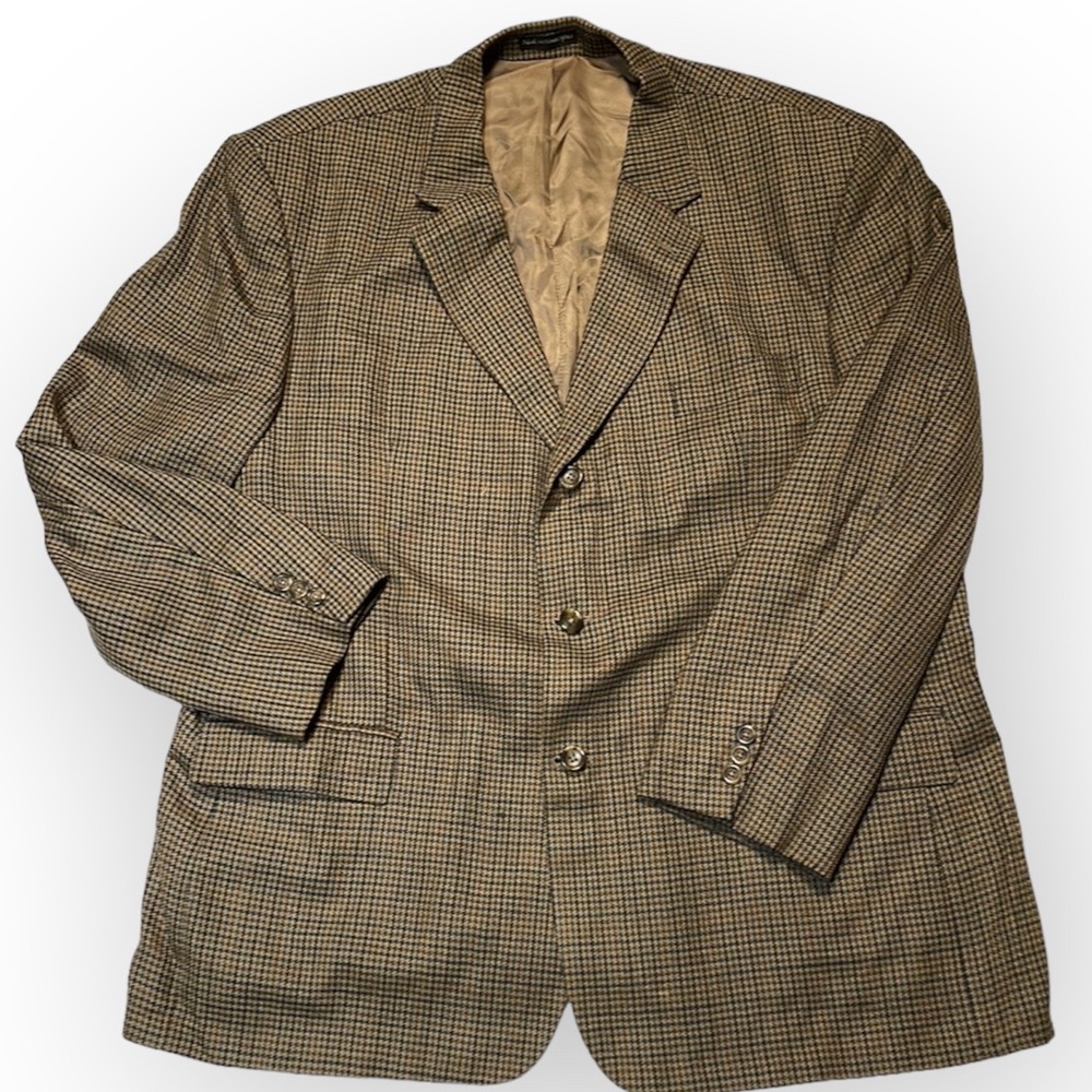Vintage Fenzia Tan Wool Herringbone Blazer Sport Suit Coat